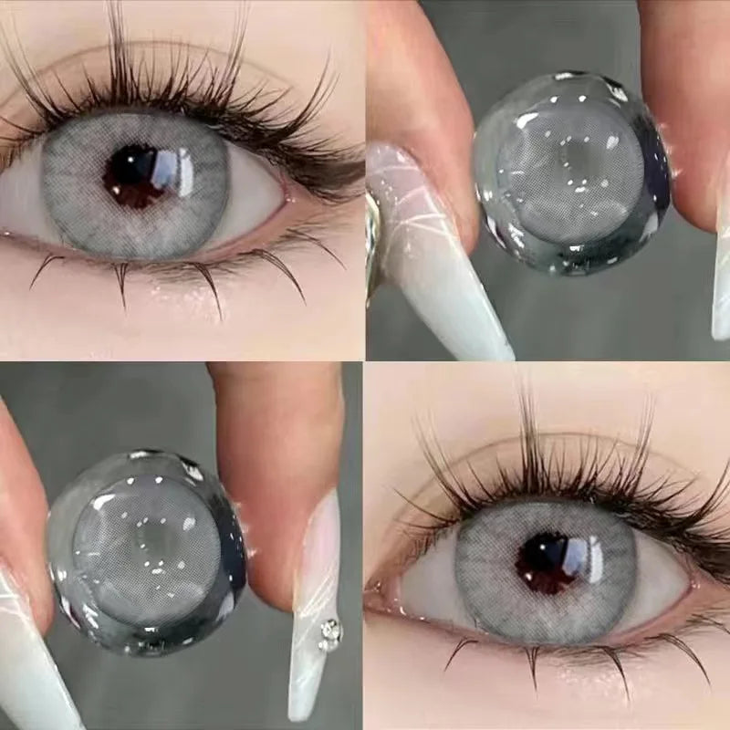 1Pair Soft Contact Lenses Grey Lenses Blue Eye Diameter 14.5mm  14.2mm 14.0mm Grey Lens Myopia Degree Beautiful Pupil