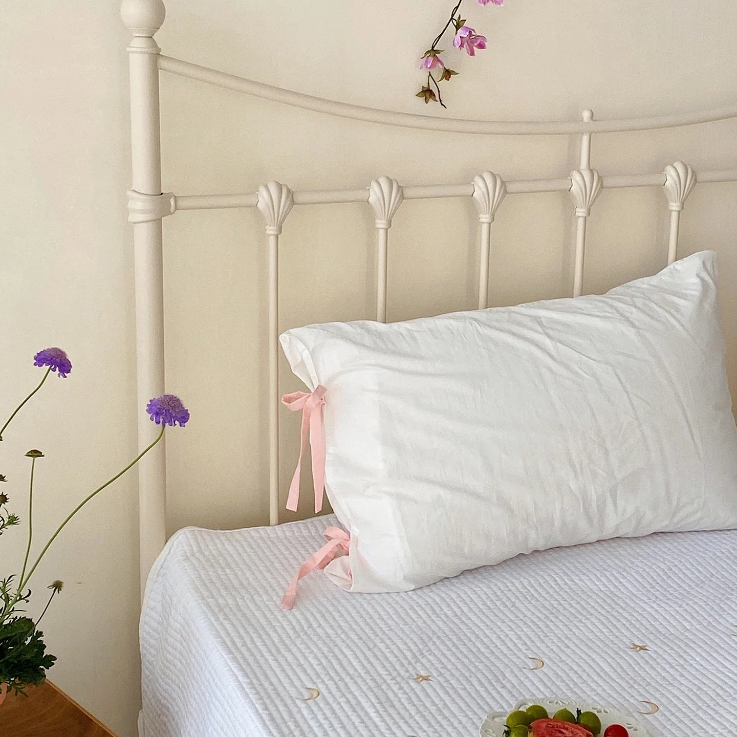 Pure Cotton Pillowcases  Knot Tied Set of Two  Color Versatile Ins Girl's Heart Cotton Fabric Rectangular Shape