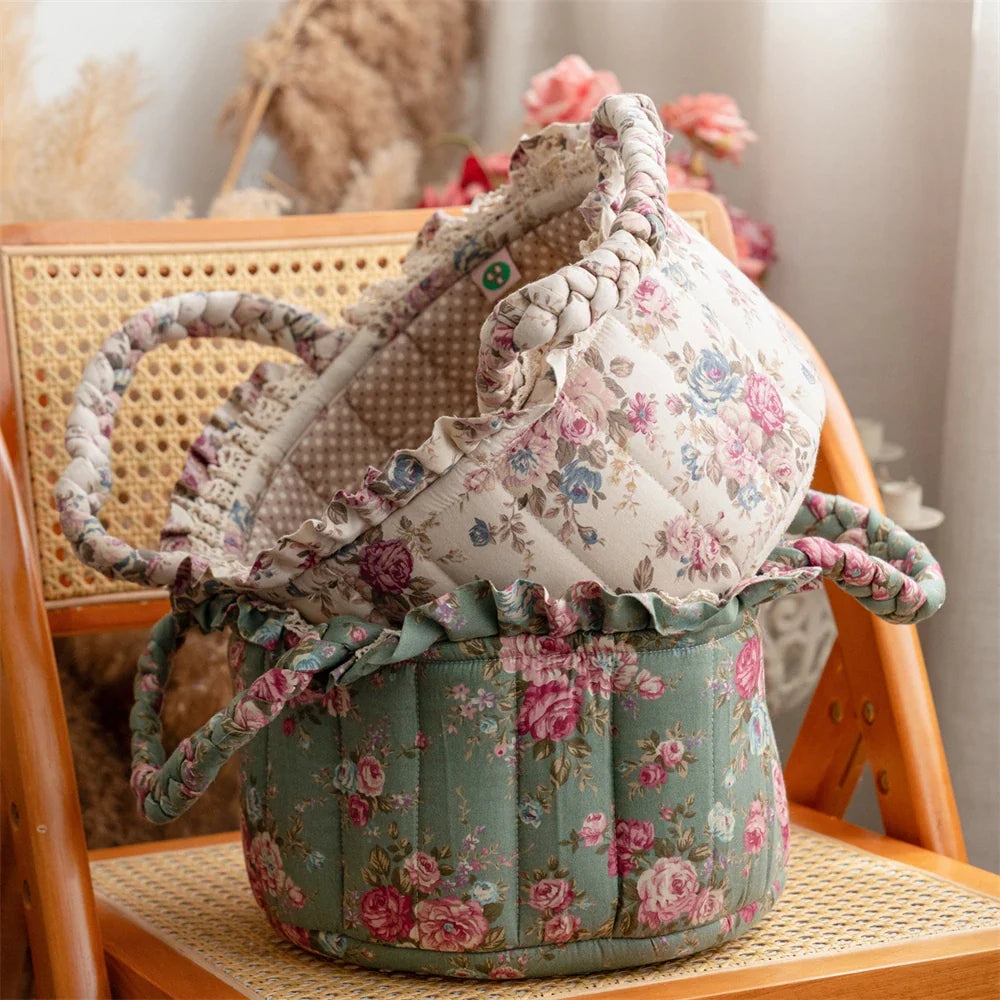 Pastoral Fabric Storage Basket Sundries Toys Cosmetics Storage Basket Home Decoration Cute Floral Underwear Storage Basket