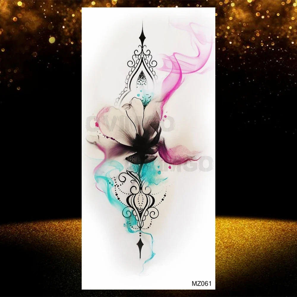 Realistic Black Rose Flower Temporary Tattoos Fake Waterproof Tatoo Body Art Arm Leg Floral Peony Bloosom Tattoo Stickers Makeup