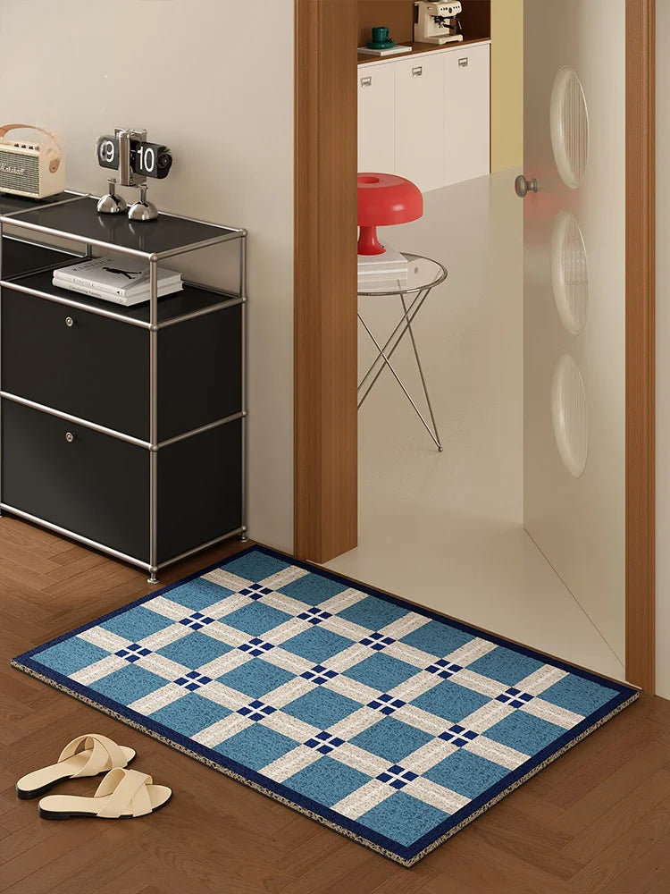 Heavy Duty Wire Loop Doormat Minimalist Plaid Entrance Rug Anti-Slip Dust Trapping Floor Mat for Home, Entryway, and Hallway