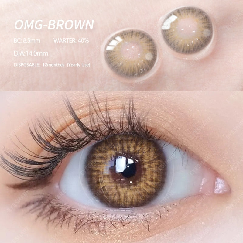 1 Pair Natural Color Contact Lenses for Eyes Beauty Pupils Gray Lenses Eye OMG 14.0mm Yearly Use Brown Contact Lenses