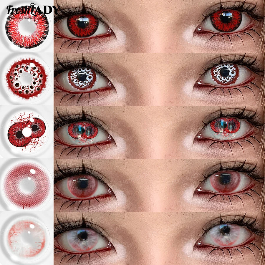 1 Pair Cosplay Color Contact Lenses Crazy Red Anime Contact Lenses For Halloween Role Play Party Cosmetic Holidays