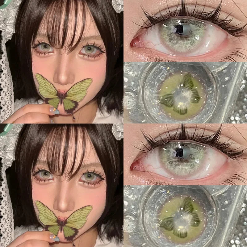 1 Pair Korean Pink Lenses Colored Contact Lenses with Degree Myopia Lenses Butterfly Series Lens Natural Fashion Lens