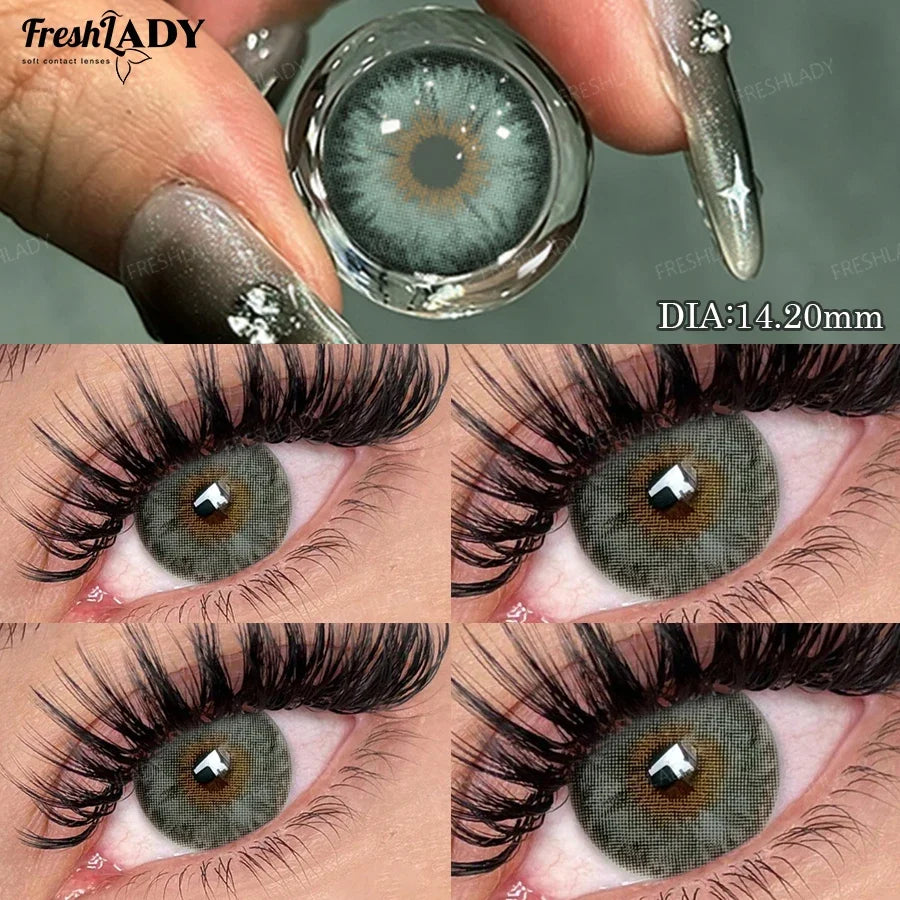 1 Pair Colored Contact Lenses Natural Brown Pupils Eyes Contact lenses Green Soft Contacts 14.20mm