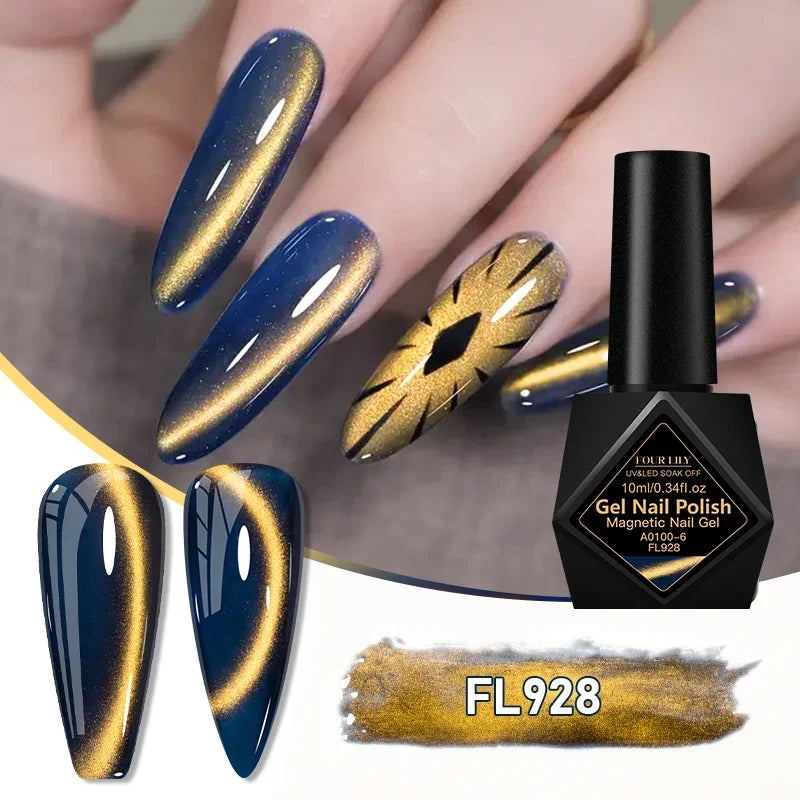 10ml Golden Gems Cat Magnetic Gel Nail Polish Gold Light Magnetic Semi Permanent Soak Off UV LED Gel Varnish Nail Supplies DIY