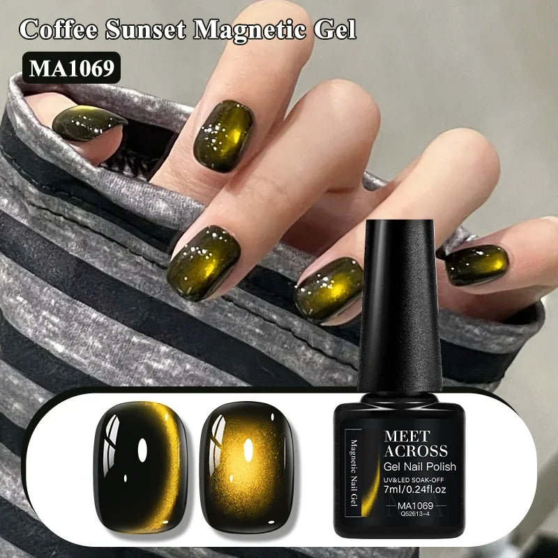 Coffee Sunset Cat Magnetic Gel Nail Polish Glass Bead Ultral Shine Magnetic Semi Permanent Soak Off UV Gel Varnish Nail Supplies