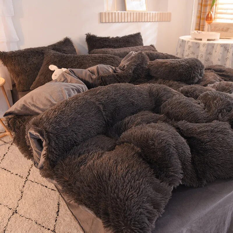 Warm Furry Duvet Cover Queen Soft Comfortable Long Plush Quilt Cover 220x240cm Warmth Blanket Comforers Covers Only Duvet Cover