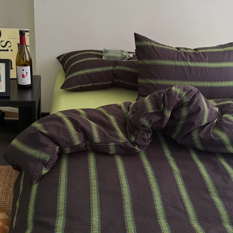 3/4Pcs Bedding Set Minimalist Color-Blocking Striped Bed Linen Double Bedroom Bedspread Sheets With Pillowcase Bedding Duvet Set