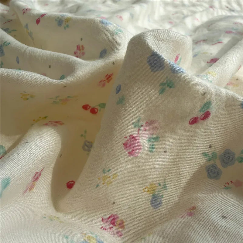 Korean Princess Style Floral Ruffles Bedding Set Washed Cotton Duvet Cover Bed Sheet Pillowcases Single Full Queen Size 3/4Pcs