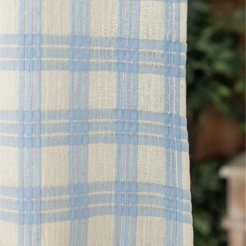 Blue And White Plaid Door Curtain Partition Curtain Bedroom op Commercial Bloing Curtain Semi Curtain No Punching Batoo...