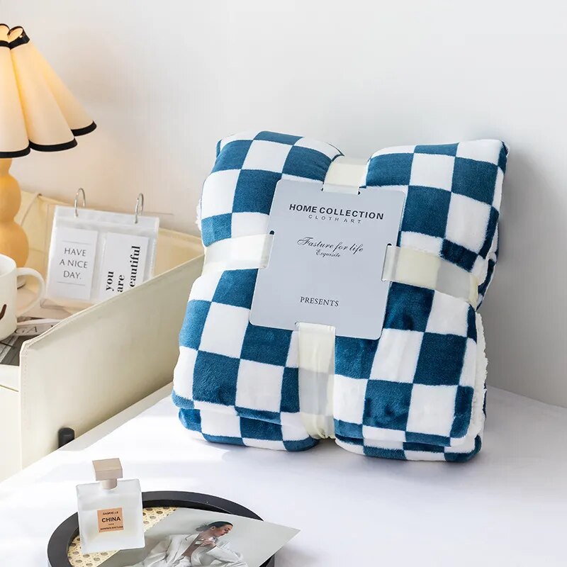 Thickened Plaid Fuzzy Fleece Blanket Ultra-Soft Reversible Microfiber Bed Warm Cozy Gingham Throw Blankets for Couch,Chair,Sofa