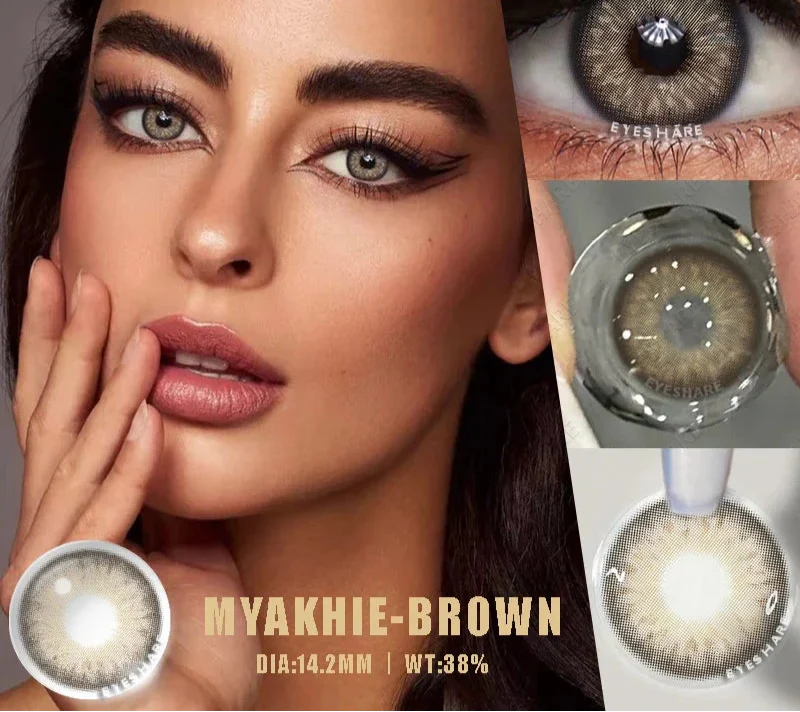 1 Pair Natural Colored Contact Lenses with Prescription Myopia Lenses Green Contacts Fashion Brown Lenses Gray Pupils
