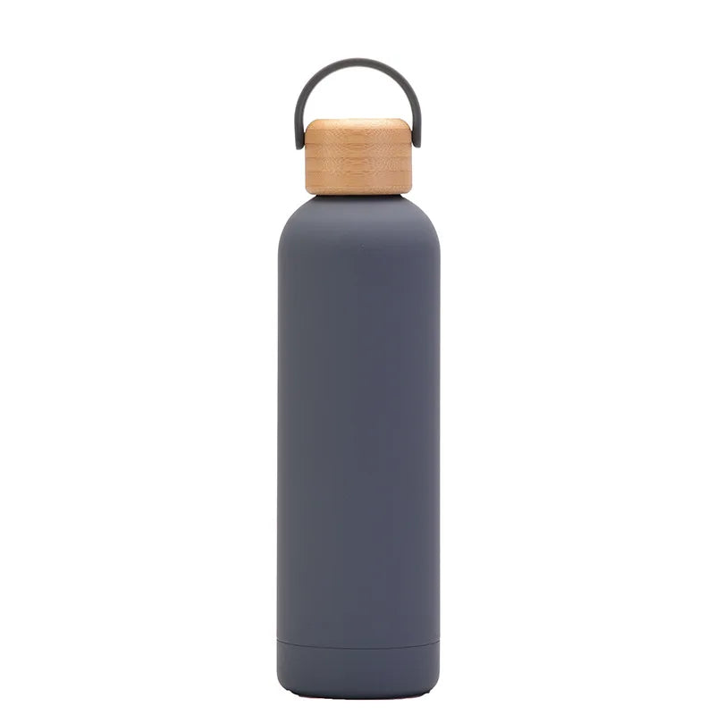 Sports Thermos Cup With Bamboo Lid And Handle,Stainless Steel Vacuum Flasks,Camping Gym Drinkware,Small Mouth Water Bottle,750ml