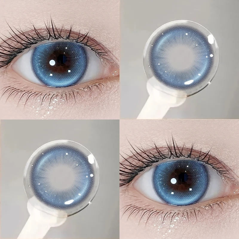 2PCS Yearly New Blue Contact Lenses Colored with Prescription Korean Student Beauty Pupils Cosmetics Fashion Contacts