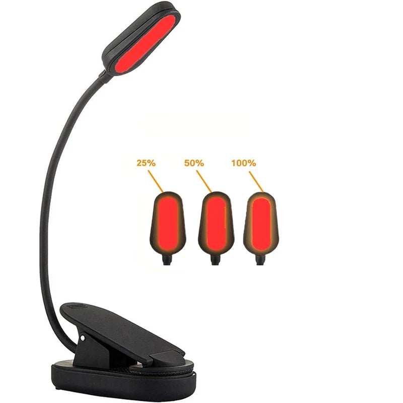 620nm Red Clip-On Book Light Rechargeable Portable Reading Light No Blue Light Eye Care for Bedtime Migraine Relief Night Light