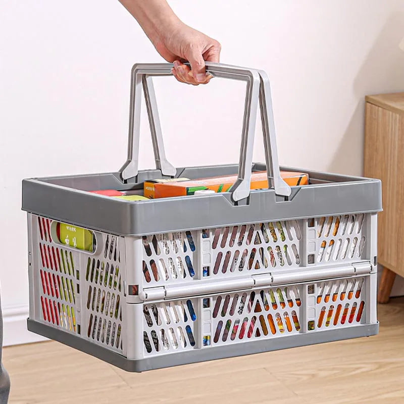 Large Folding Basket Portable Outdoor Picnic Basket with Handle Foldable Camping Storage Box Plastic Shopping