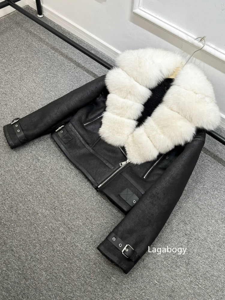 Fashion Winter Women Faux Fur Leather Jacket Coats