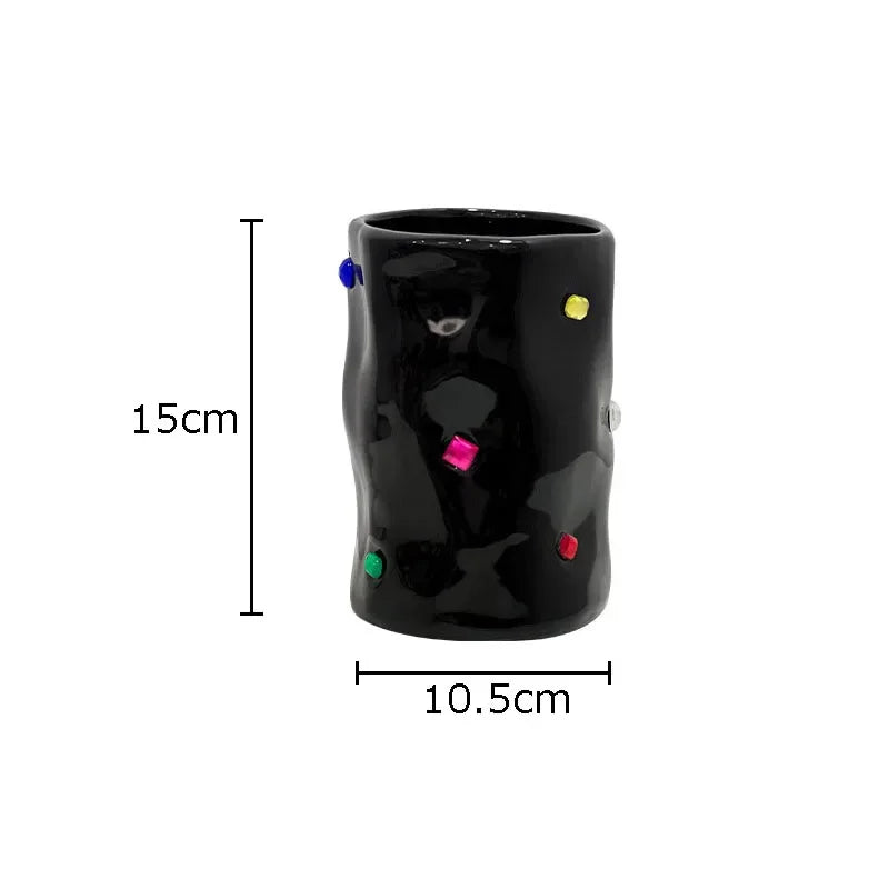 Simulation Inlaid Gemstone Ceramic Vase Flowers Pots Desk Decoration Flower Arrangement Floral Vases Room Aesthetic Decor