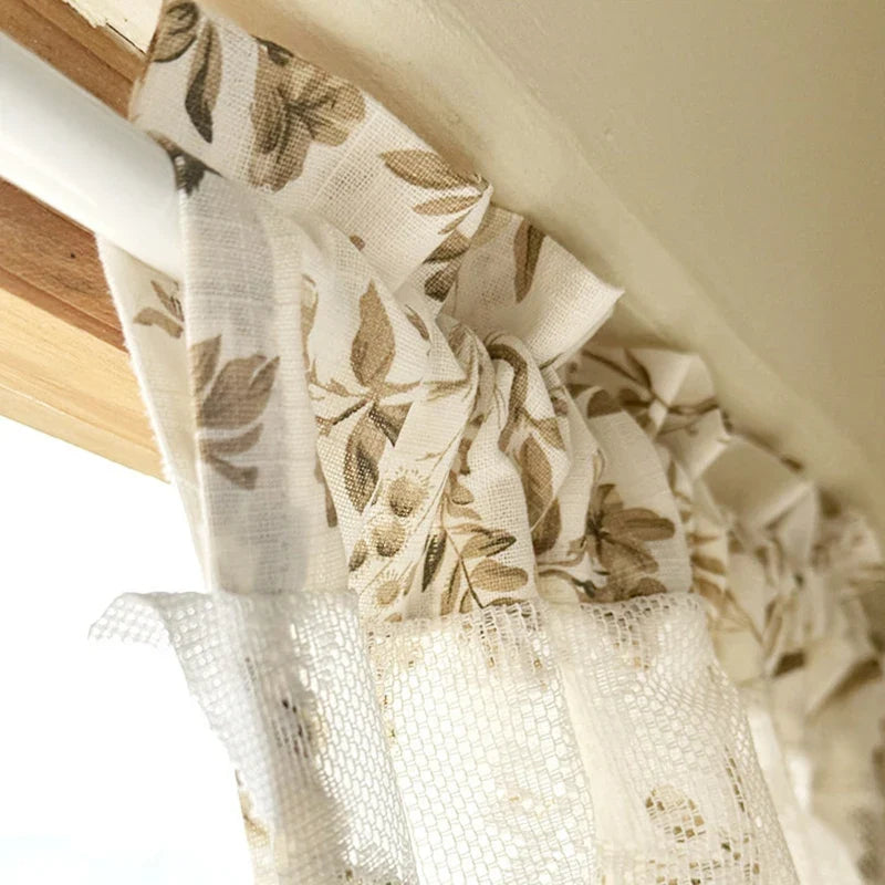 Retro White Ventilate Curtain Double-Layer Pure Cotton Kitchen Door Curtains Cafe Living Room Window Kitchen Half Curtain Decor
