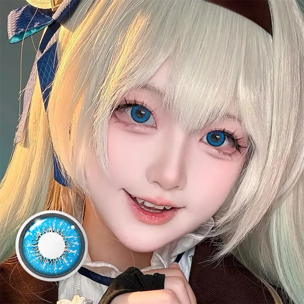Color Contacts Contact Lenses Lens Halloween Cosplay Anime White Purple Cyan Red Blind Crazy Mesh Coser 2Pcs 1 Y