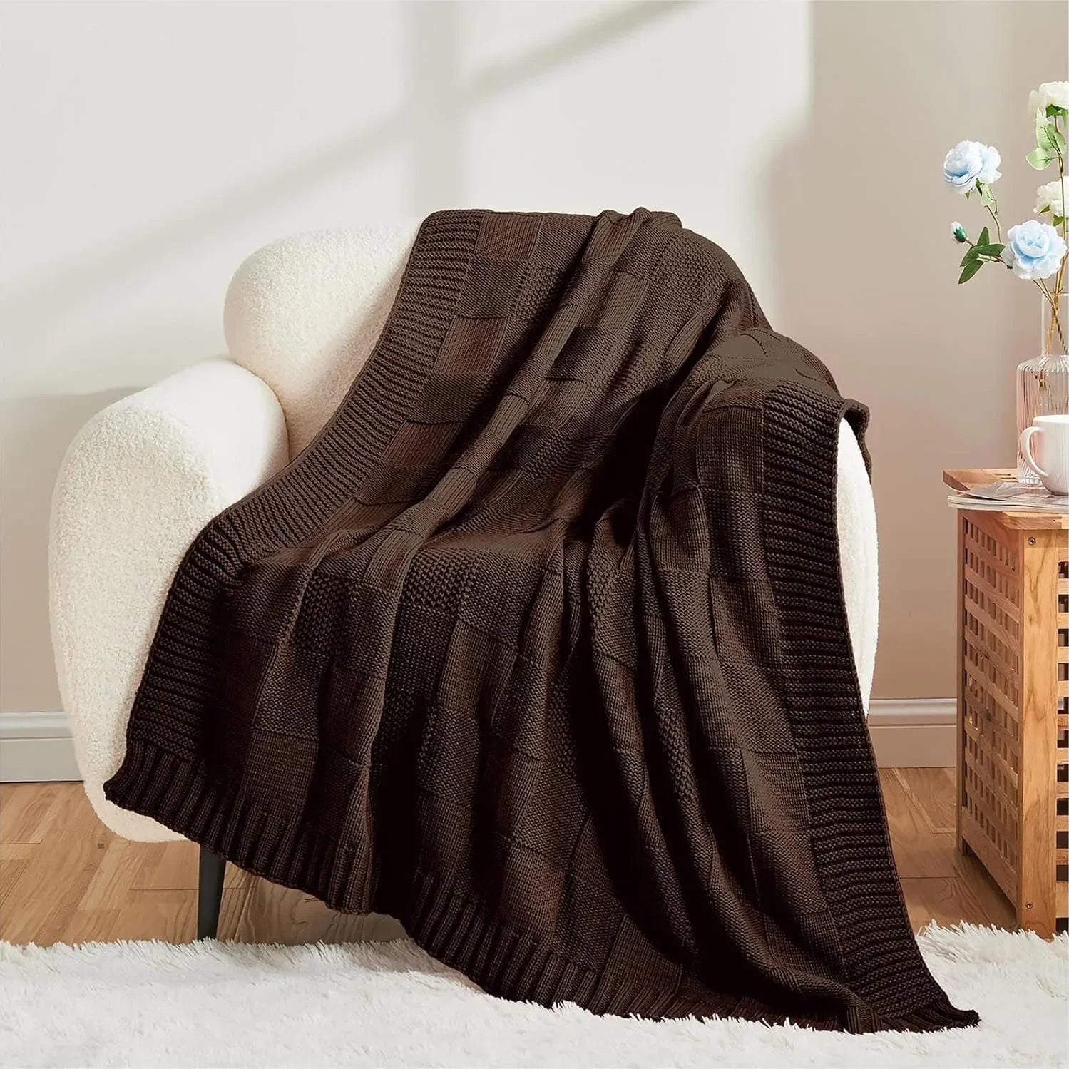 Bohemian New Waffle Sofa Knitted Blanket Cover Plane Office Nap Camping Leisure Soft Blanket Green Shawl Blanket Small Bed Cover