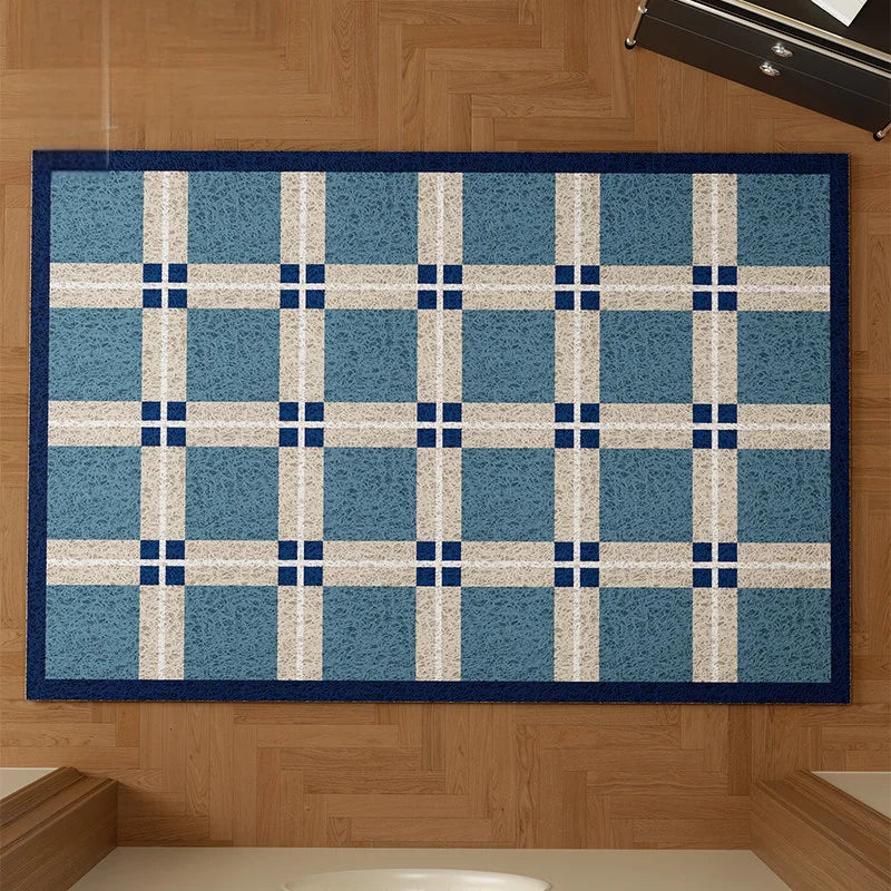 Heavy Duty Wire Loop Doormat Minimalist Plaid Entrance Rug Anti-Slip Dust Trapping Floor Mat for Home, Entryway, and Hallway