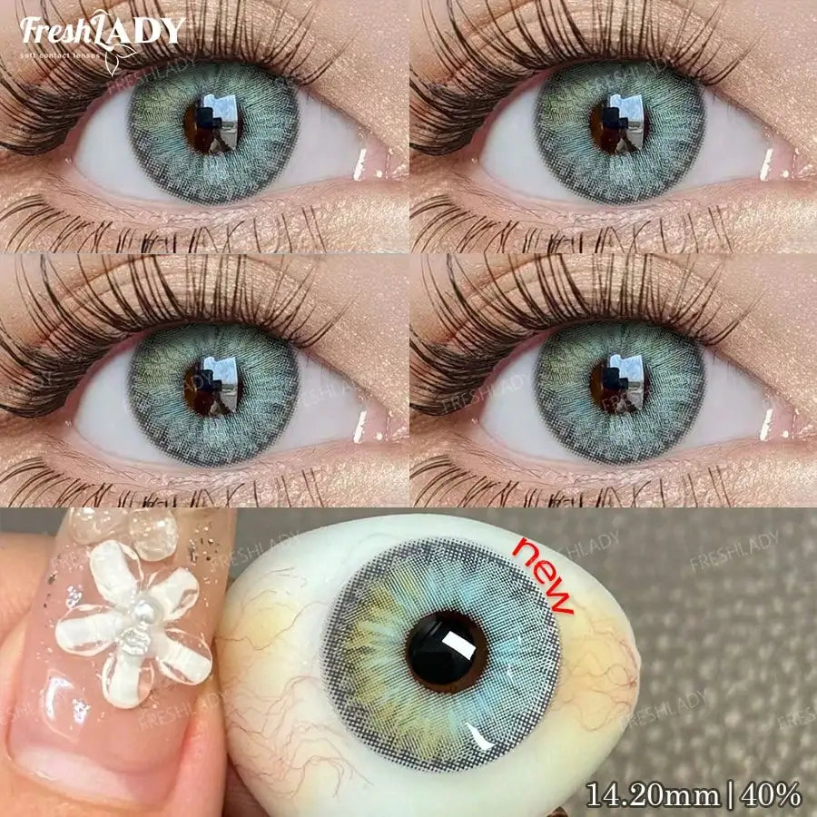 1 Pair Green Blue Colored Contact Lenses Natural Pupils Eyes Soft lenses Soft Contacts 14.20mm