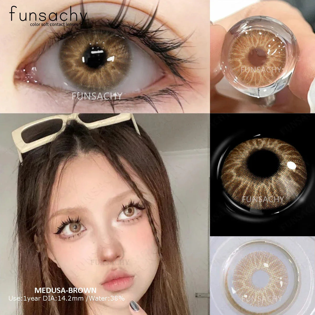 1 Pair Big Eyes Colored Contact Lenses Natural Brown Eyes Lens Gray Pupils Eyes Makeup Korean Style Contact Yearly Use