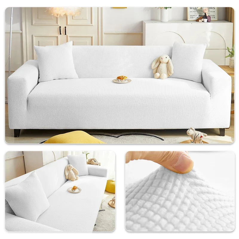 Solid Elastic Adjustable Sofa Cover,Non-slip Jacquard Corn Fleece Slipcover for Living Room Pet Anti-Scratch Dustproof Full Wrap