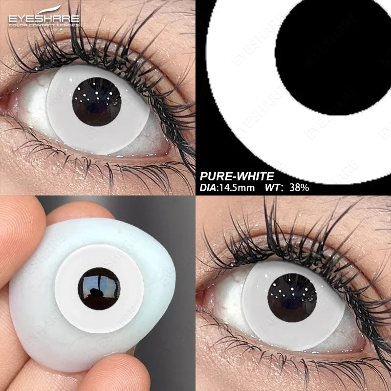 1 Pair Colored Contact Lenses for Eyes Cosplay White Lenses Black Eye Anime Lenses Halloween Cosmetic Cosplay Lenses