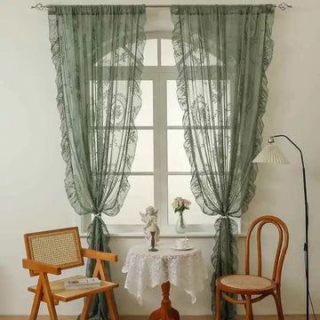 New round Mirror Flower Lace Curtain Semi-Privacy Bedroom Window Treatment Country Style Polyester Fabric Valance Home Decor