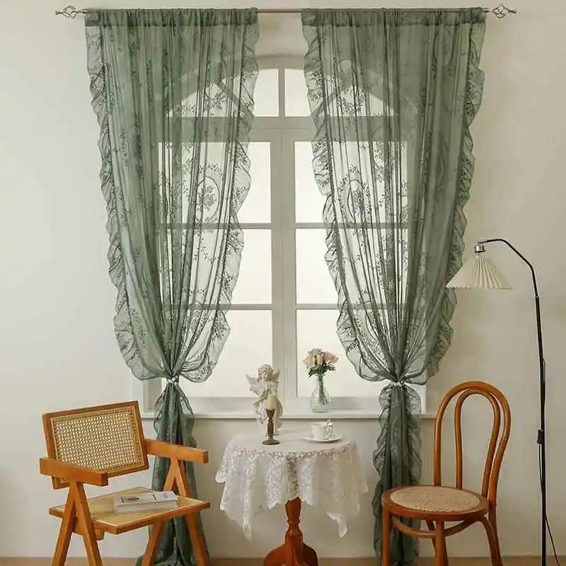 New round Mirror Flower Lace Curtain Semi-Privacy Bedroom Window Treatment Country Style Polyester Fabric Valance Home Decor