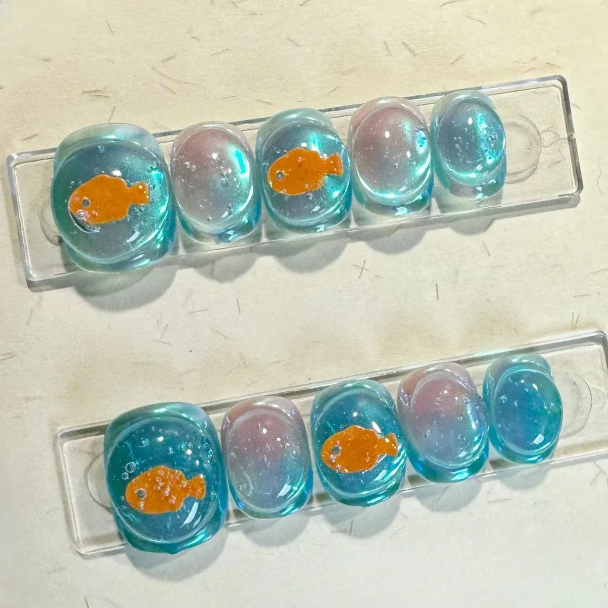10Pcs Short Handmade Press On Nails Full Cover Cat Eye Shell Design Ocean Bubble Cute Fake Nails Wearable Manicure Nail Tips Art