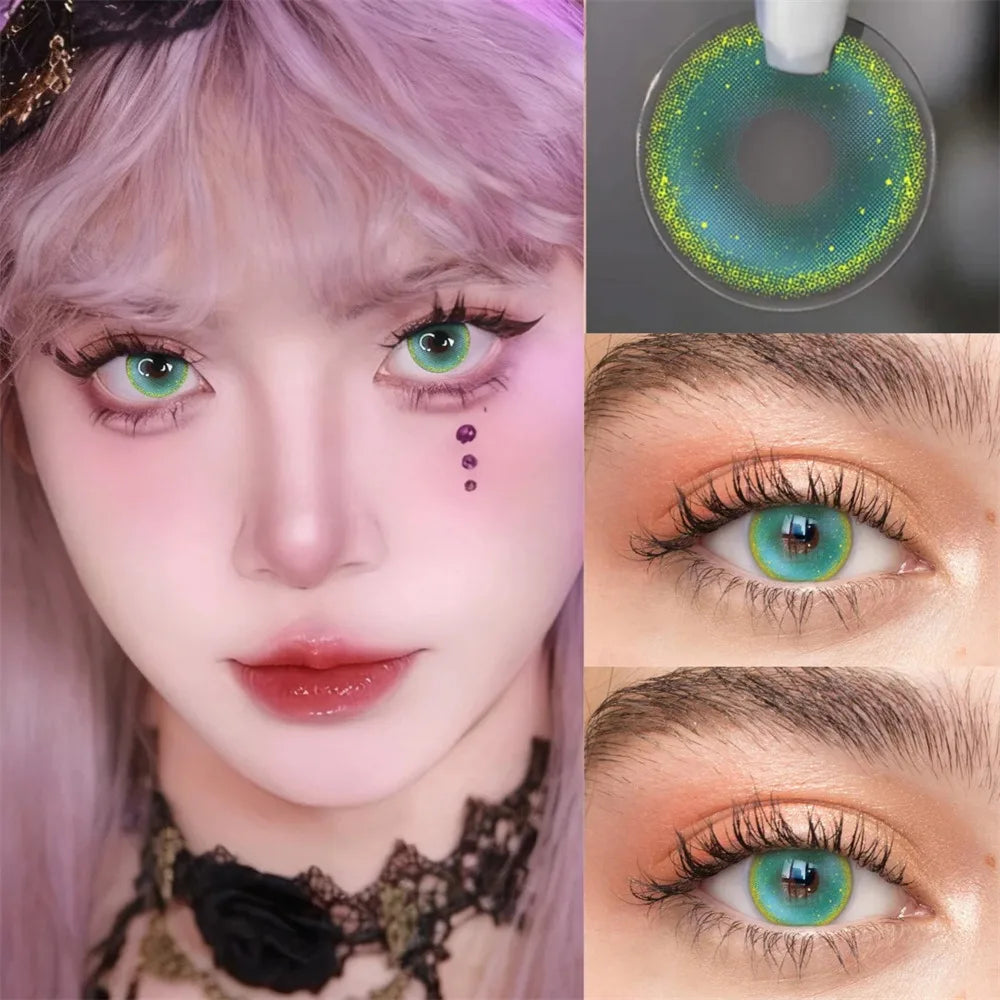 Eyes Color Contacts Colored Contact Lenses Lens Small Pupil Cosmetic Cosplay Blue 2Pcs 12 Months 1 Year Yearly Use