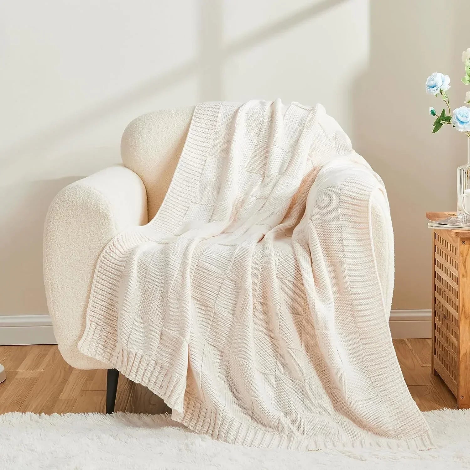 Bohemian New Waffle Sofa Knitted Blanket Cover Plane Office Nap Camping Leisure Soft Blanket Green Shawl Blanket Small Bed Cover