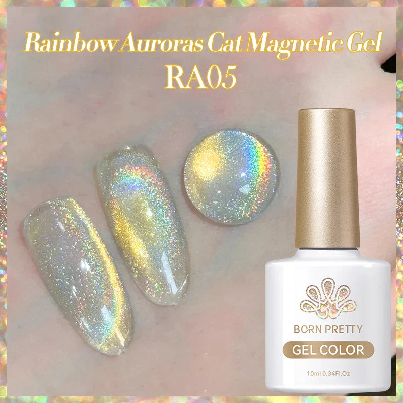 BORN PRETTY 10ml Black Glass Cat Magnetic Gel Nail Polish Ultra Shine Gold Silver Glitter Soak Off UV LED Gel Nail Art Varnish
