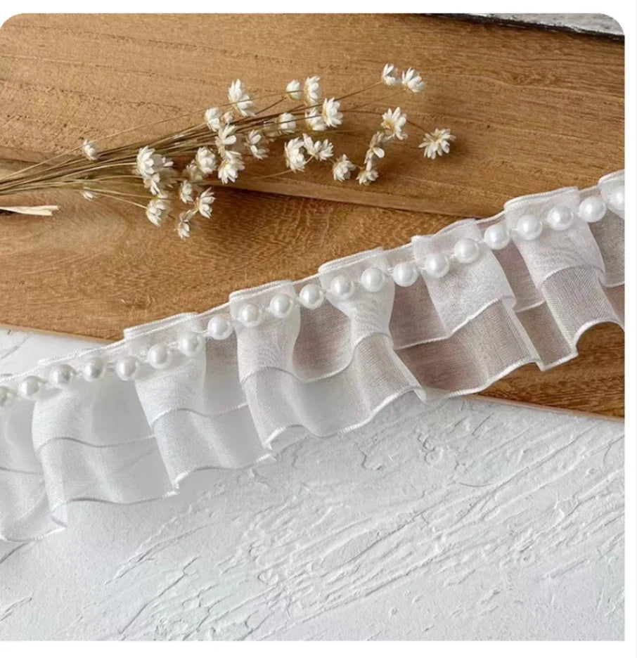 White Lace Lace Ribbons Accessories Lace Trim Handmade DIY Extended Clothes Pleated Sewing Decorative Fabric Skirt Hem Fabric