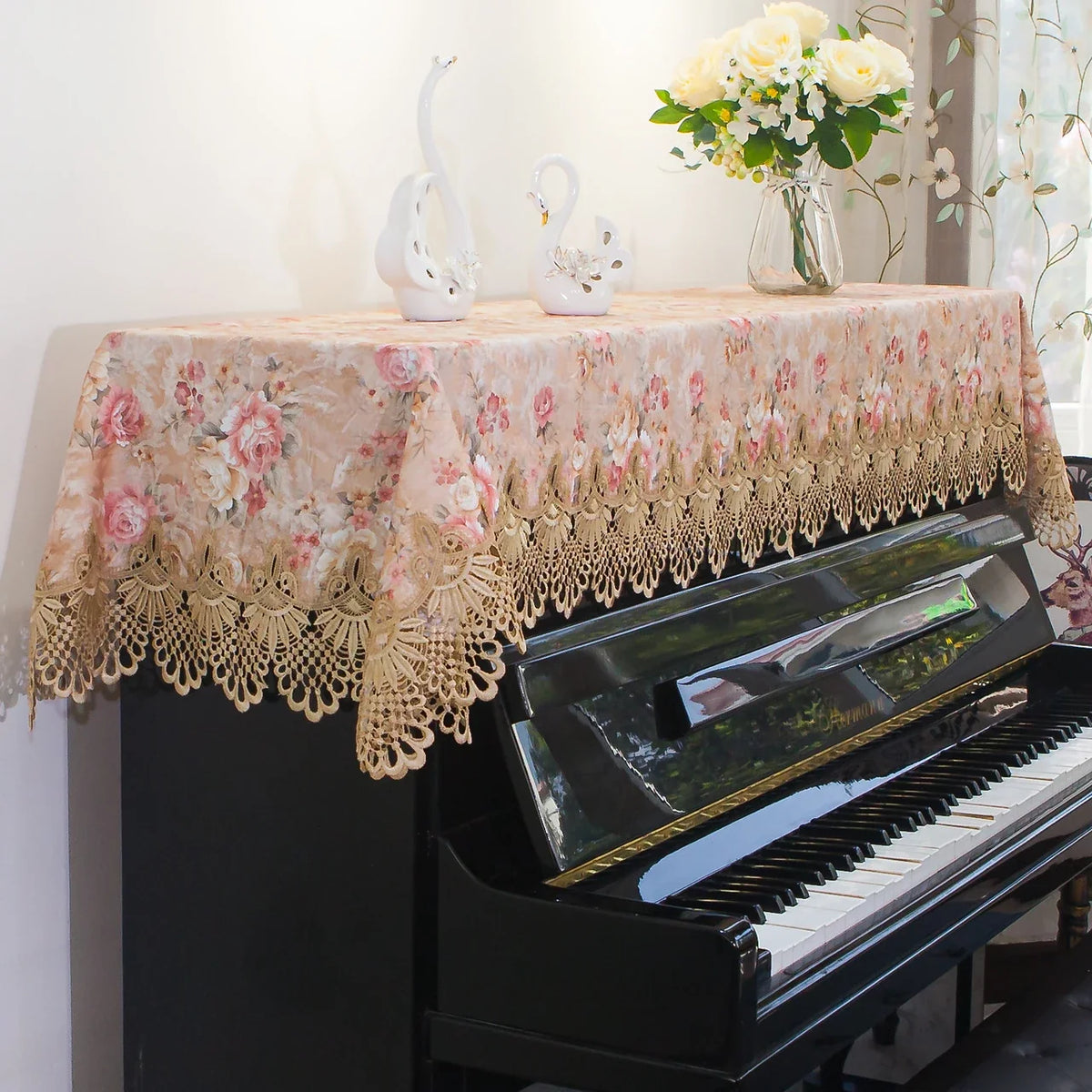 Japanese Sle Semi-Cover Piano Dust Cover Cloth Bench Cover Lightweight Luxury Lace Piano Lid Curtain Home Fabric Protection