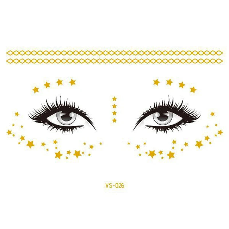 Glitter Stickers Face Tattoo Flash Gold Temporary Metalic Tattoos Waterproof Makeup Decals for Girls Party Music Festival