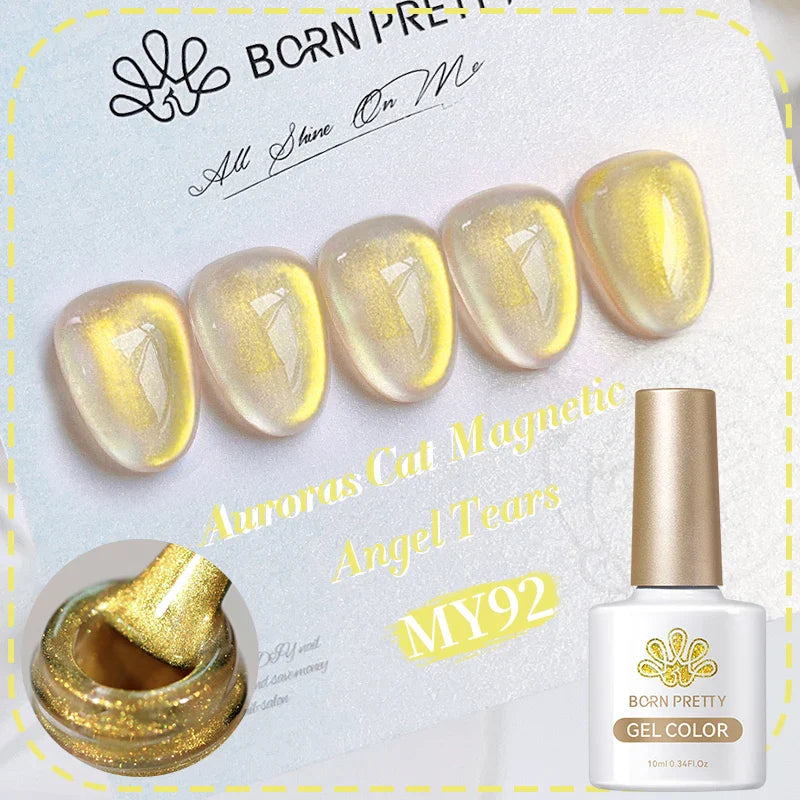 BORN PRETTY 10ml Black Glass Cat Magnetic Gel Nail Polish Ultra Shine Gold Silver Glitter Soak Off UV LED Gel Nail Art Varnish