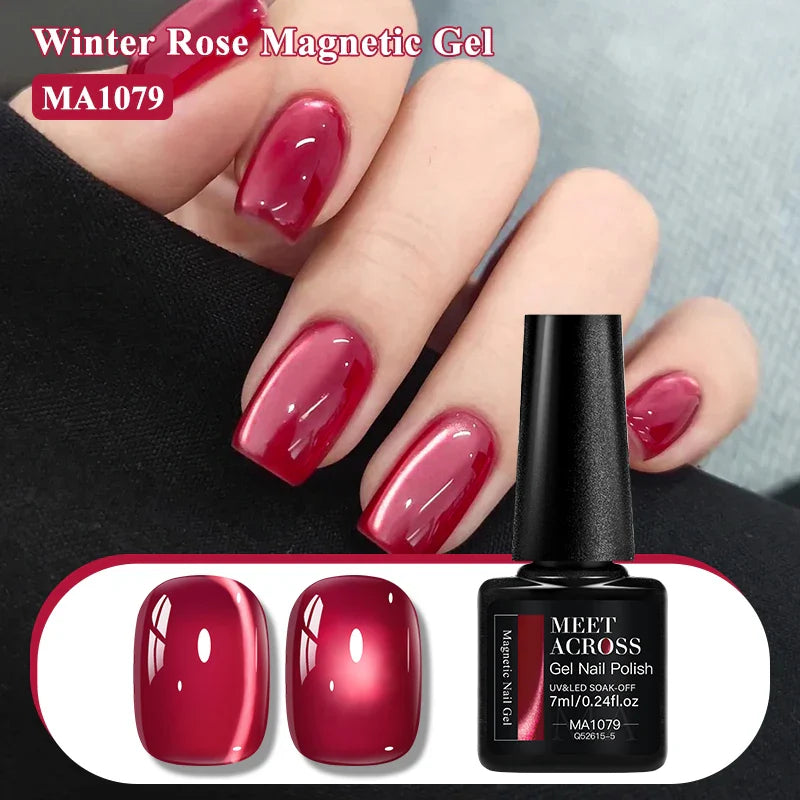 Red Winter Rose Cat Magnetic Gel Nail Polish Glass Beads Magnetic Semi Permanent Soak Off UV Gel Varnish Nail Art For Valentine