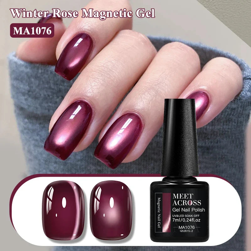 Red Winter Rose Cat Magnetic Gel Nail Polish Glass Beads Magnetic Semi Permanent Soak Off UV Gel Varnish Nail Art For Valentine