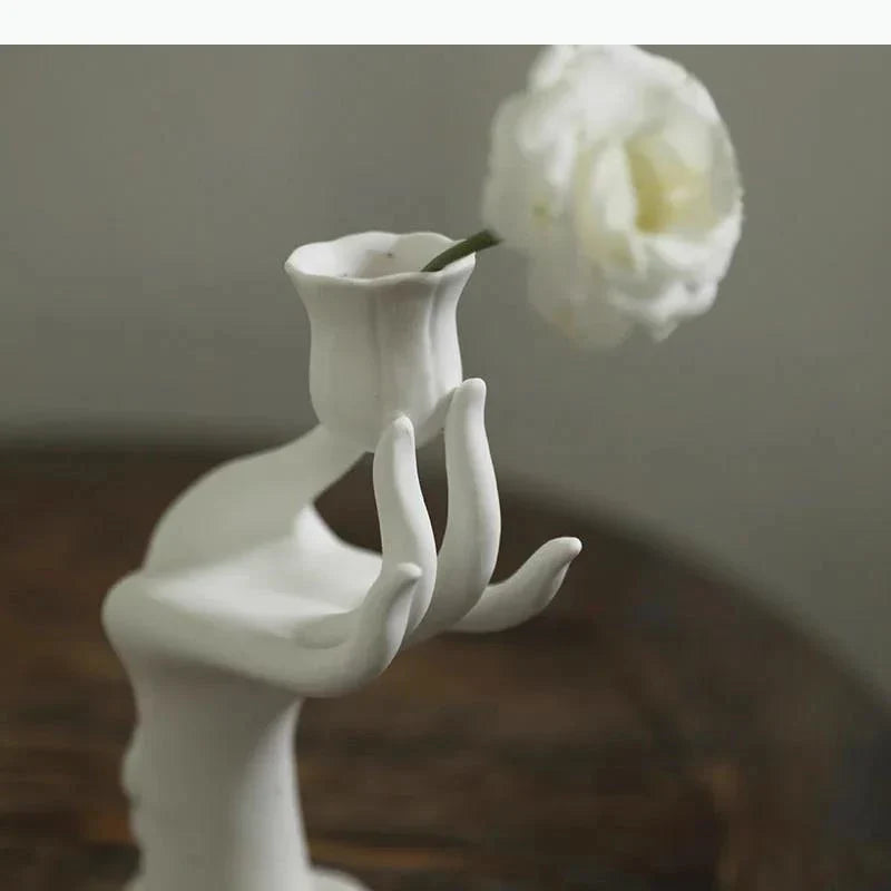 Ceramic Hand Roses Candle Desk Decoration Minimalism Flower Shape Candlestick Candle Stand Modern Decor