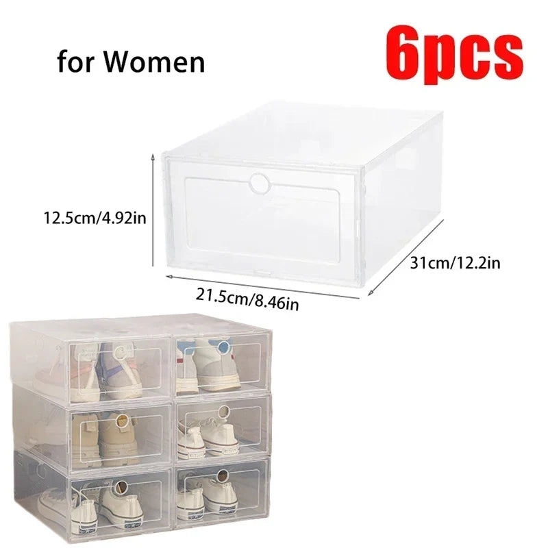 6pcs Transparent Shoe Boxes Stackable Shoe Storage Case Dustproof Plastic Shoes Box Shoes Sneaker Furniture Organizers Boxes
