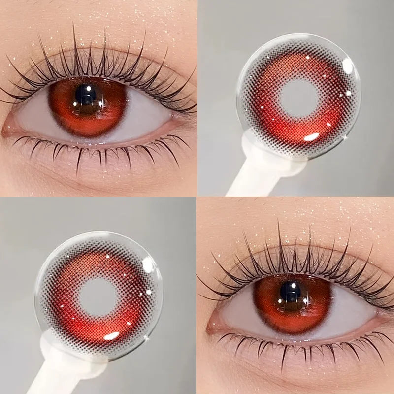 2PCS New Blue Prescription Contact Lenses with Diopters Fashion Pupils Cosmetics Eye Red Korean Lens High Quality Lenses