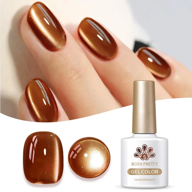 10ml Leopard Cat Magnetic Eye Gel Nail Polish Autumn Night Coffee Brown Glass Beads Soak Off UV LED Manicure Nail Ar