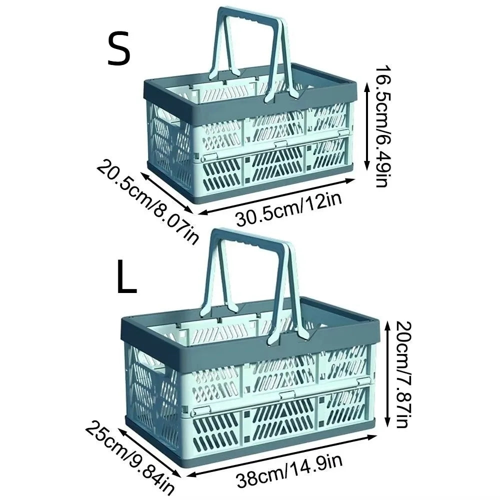 Large Folding Basket Portable Outdoor Picnic Basket with Handle Foldable Camping Storage Box Plastic Shopping