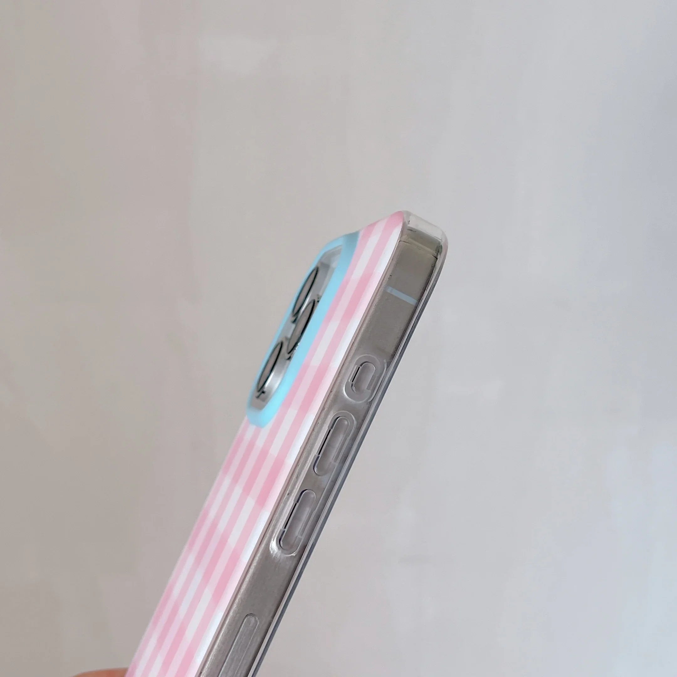 Korean INS Pink Checker Matte Double Layers Ring Strap Phone Case for iPhone 16 15 14 13 Pro Max Back Cover for 12 Pro Funda