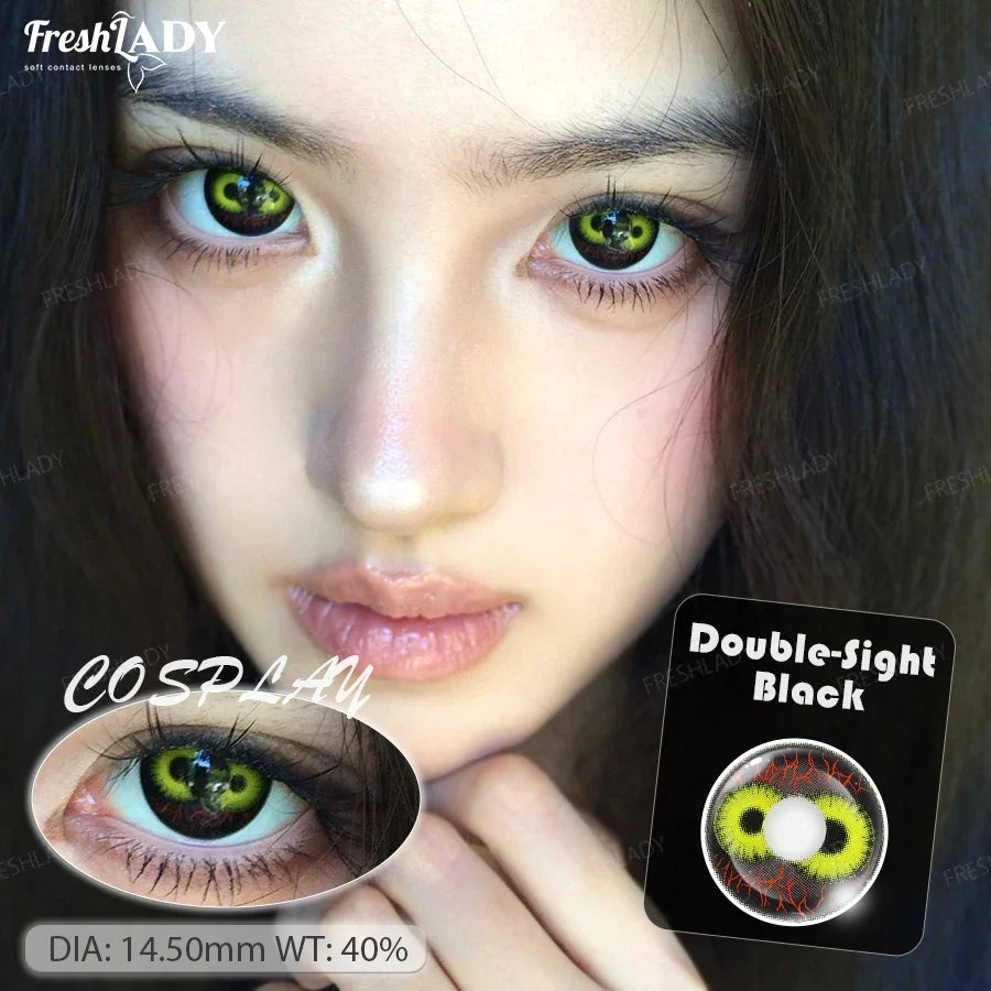 2pcs Cosplay Color Contact Lenses Yellow Black Soft Contact Lenses Halloween Role Play Party Crazy Cosmetic Lense 14.50mm